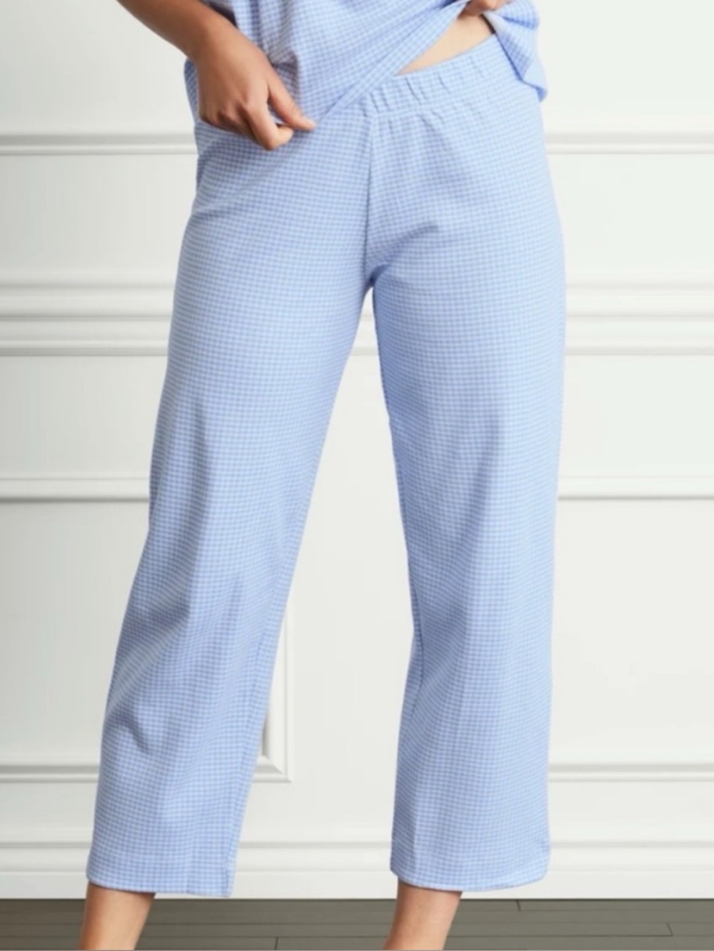 HILL HOUSE The Alice Powder Blue‎ Gingham Sleep Cropped Pajama Pants Large